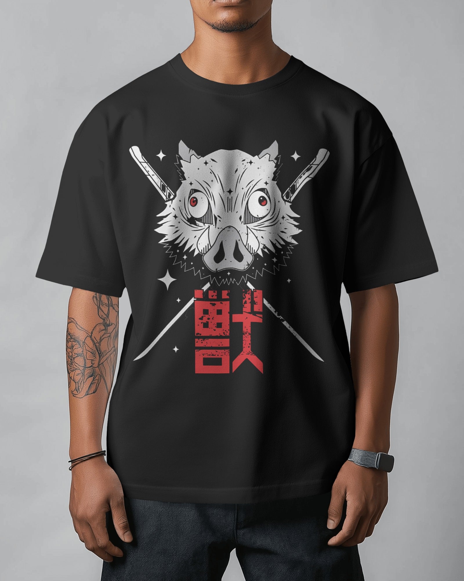 Demon Slayer Inosuke Skull Premium Oversized Tshirt Black