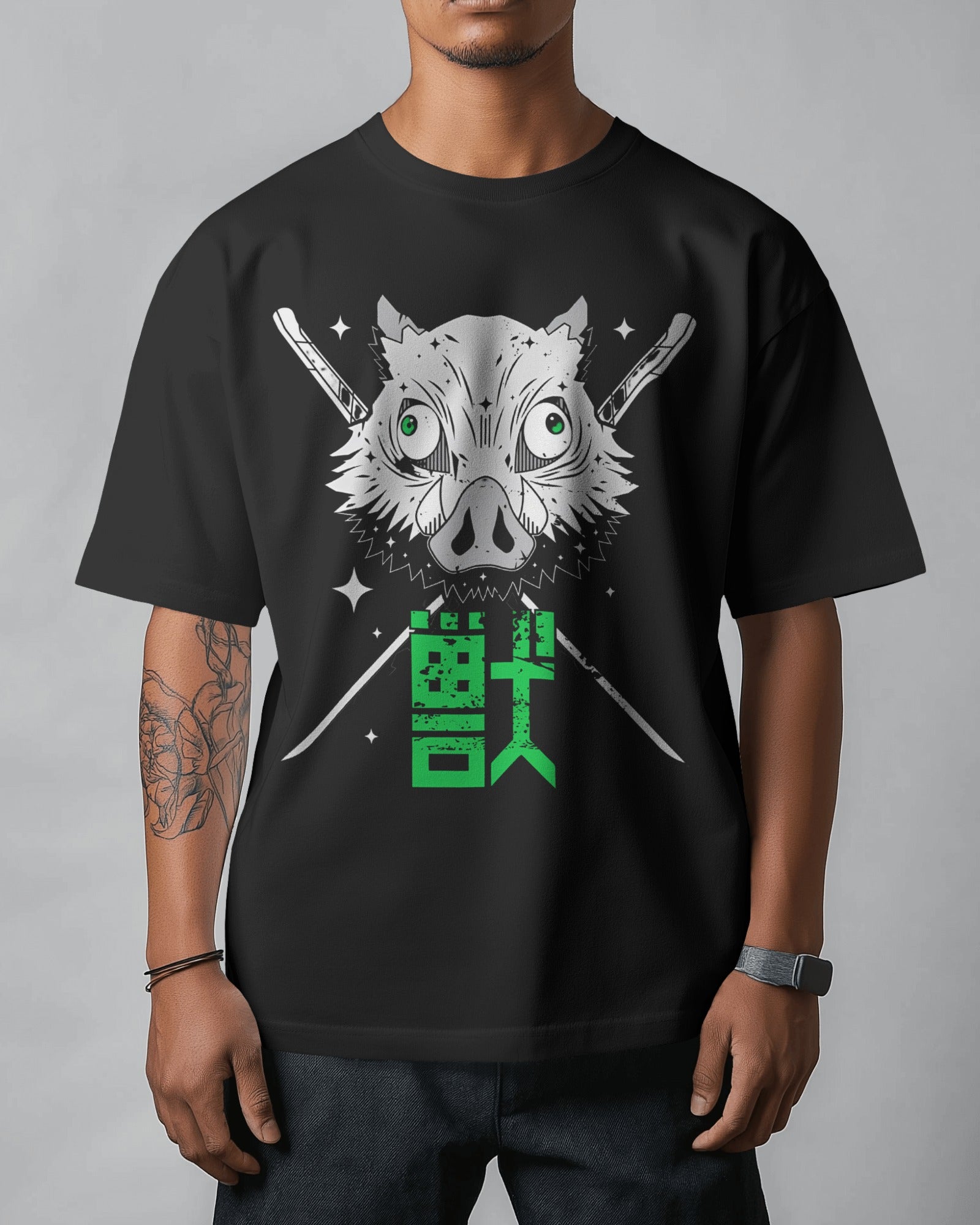 Demon Slayer Inosuke Skull Premium Oversized Tshirt Black